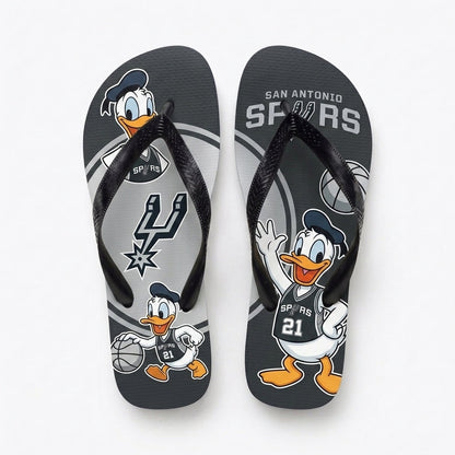 Cartoon Duck Basketball Flip Flops — Sport Fan Sandals | 30 Teams Available