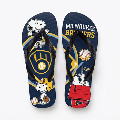 Cartoon Beagle Baseball Flip Flops — Sport Fan Sandals | 30 Teams Available