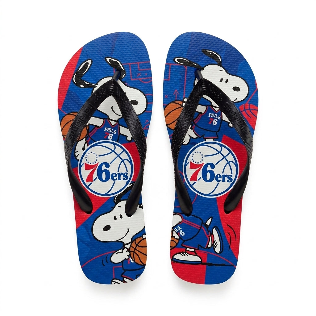 Cartoon Beagle Basketball Flip Flops — Sport Fan Sandals | 30 Teams Available - Custom Fan Apparel Image 4