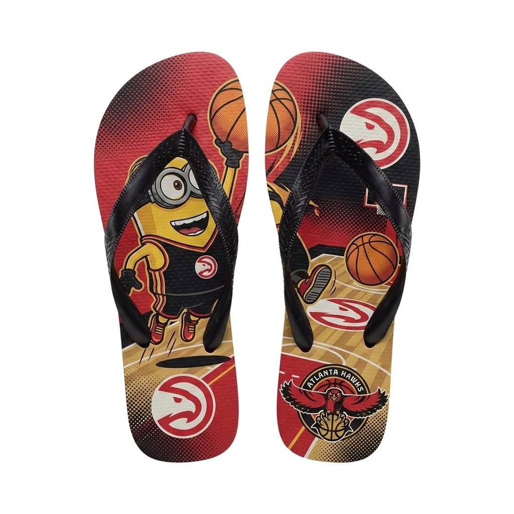 Cartoon Yellow Character Basketball Flip Flops — Sport Fan Sandals | 30 Teams Available - Custom Fan Apparel Image 11