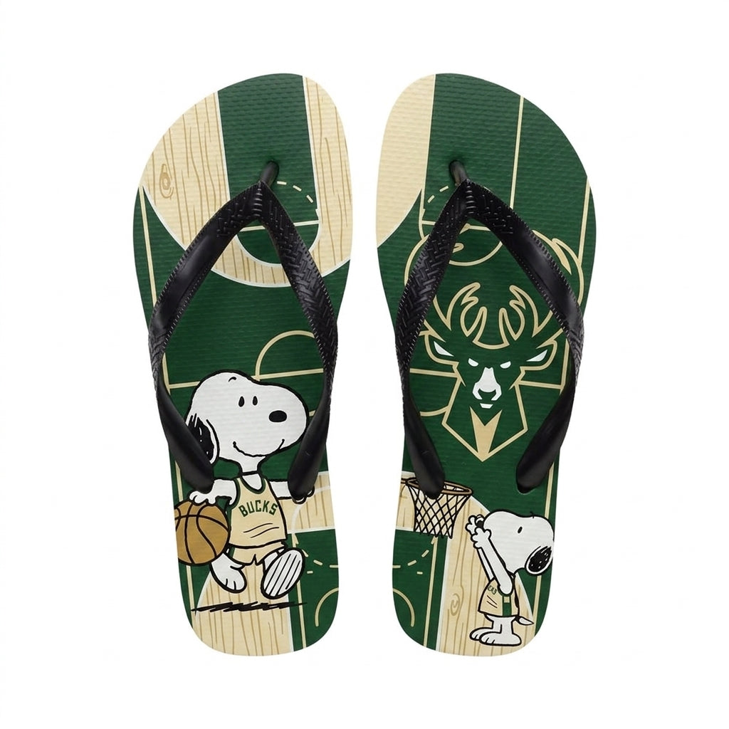 Cartoon Beagle Basketball Flip Flops — Sport Fan Sandals | 30 Teams Available - Custom Fan Apparel Image 10