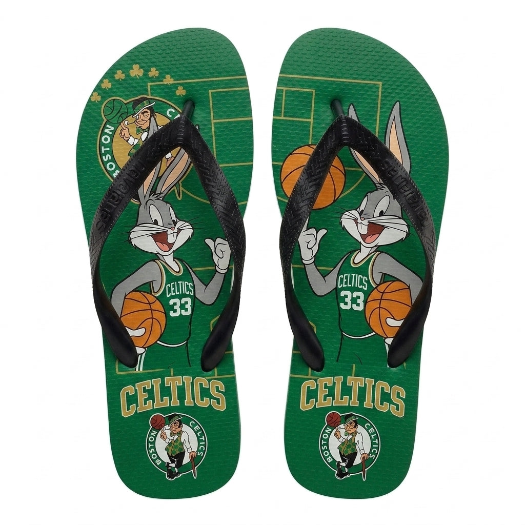 Cartoon Beagle Basketball Flip Flops — Sport Fan Sandals | 30 Teams Available - Custom Fan Apparel Image 1