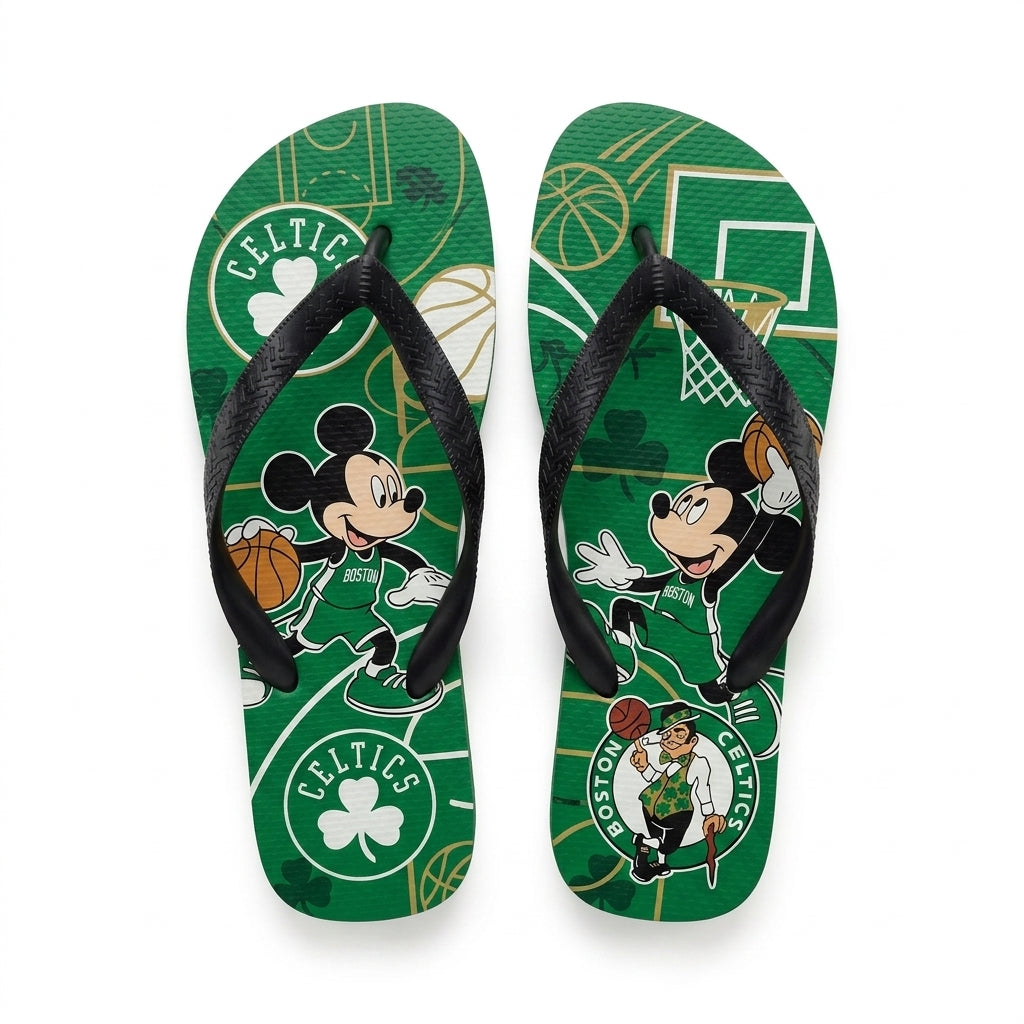 Cartoon Mouse Basketball Flip Flops — Sport Fan Sandals | 30 Teams Available - Custom Fan Apparel Image 2