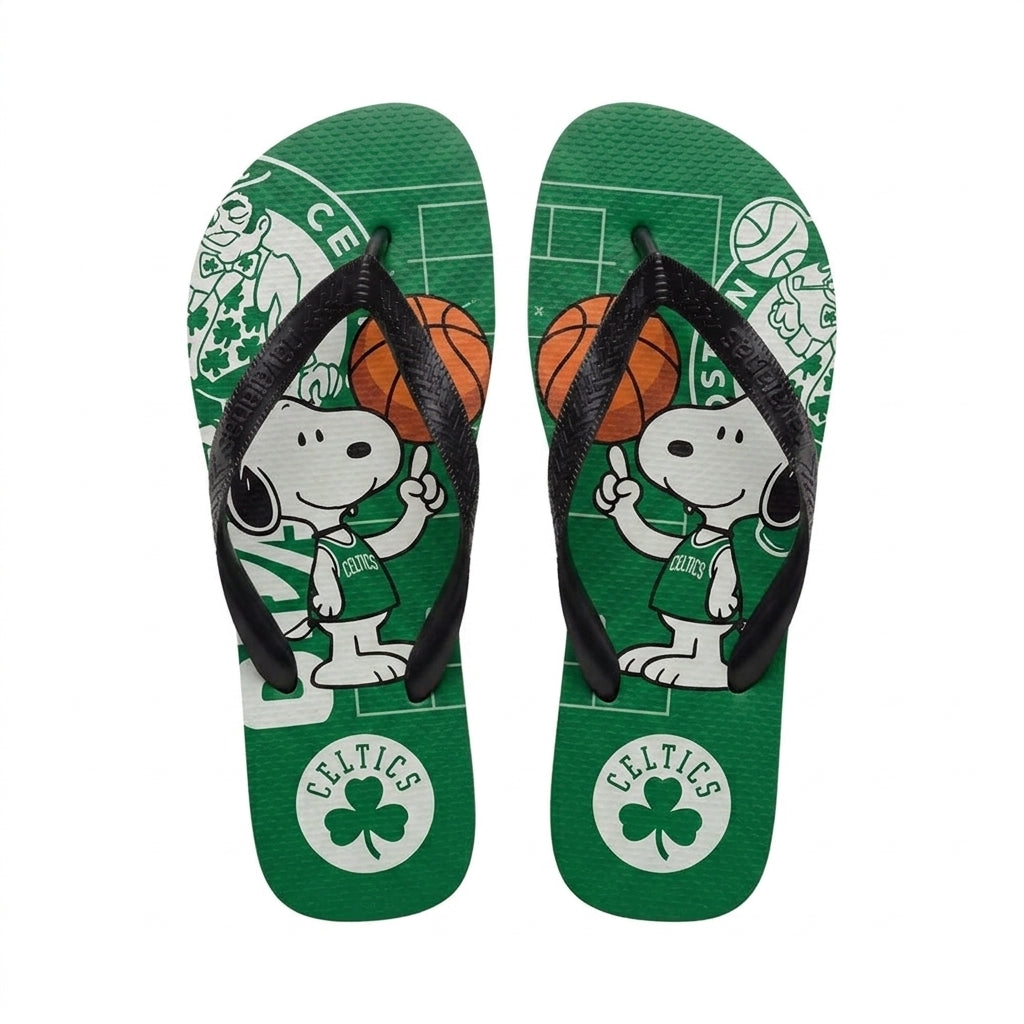 Cartoon Beagle Basketball Flip Flops — Sport Fan Sandals | 30 Teams Available - Custom Fan Apparel Image 1