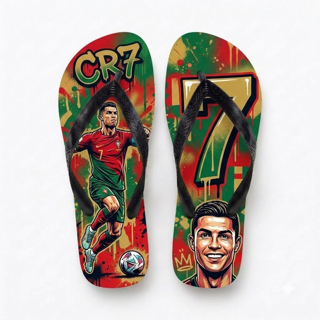 Portugal No.7 Football Legend Flip Flops — Special Edition Summer Beach Soccer Fan Sandals - Custom Fan Apparel Image 4
