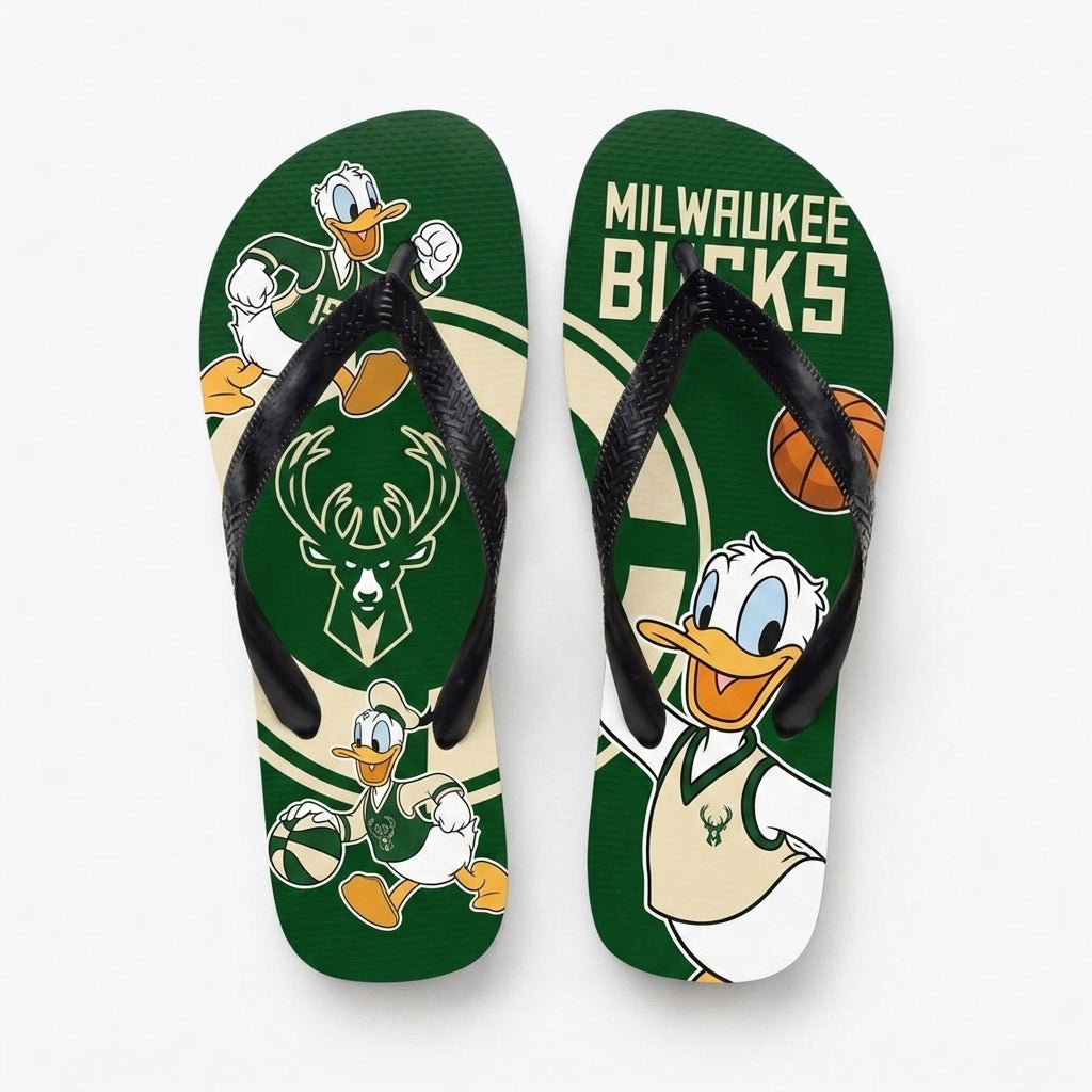Cartoon Duck Basketball Flip Flops — Sport Fan Sandals | 30 Teams Available - Custom Fan Apparel Image 10