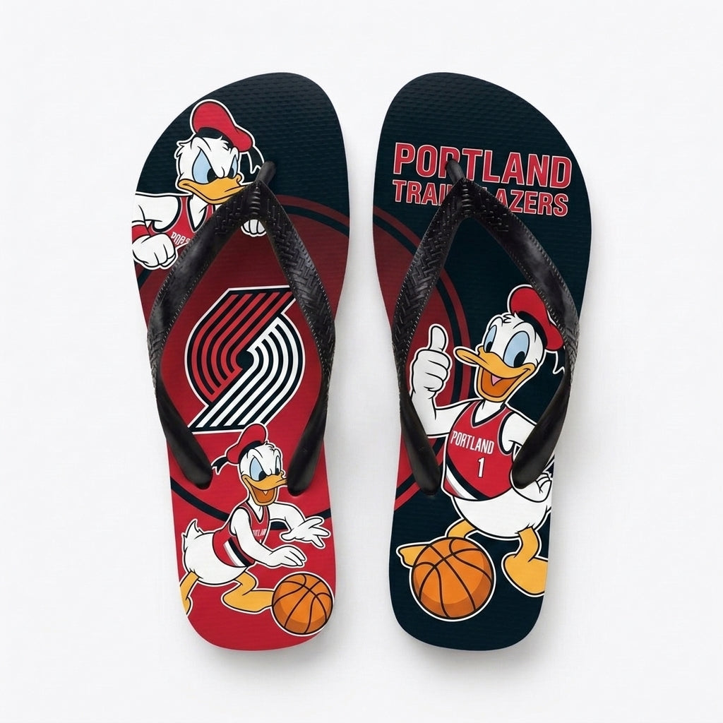 Cartoon Duck Basketball Flip Flops — Sport Fan Sandals | 30 Teams Available - Custom Fan Apparel Image 19