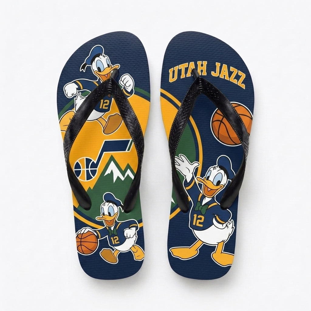 Cartoon Duck Basketball Flip Flops — Sport Fan Sandals | 30 Teams Available - Custom Fan Apparel Image 20
