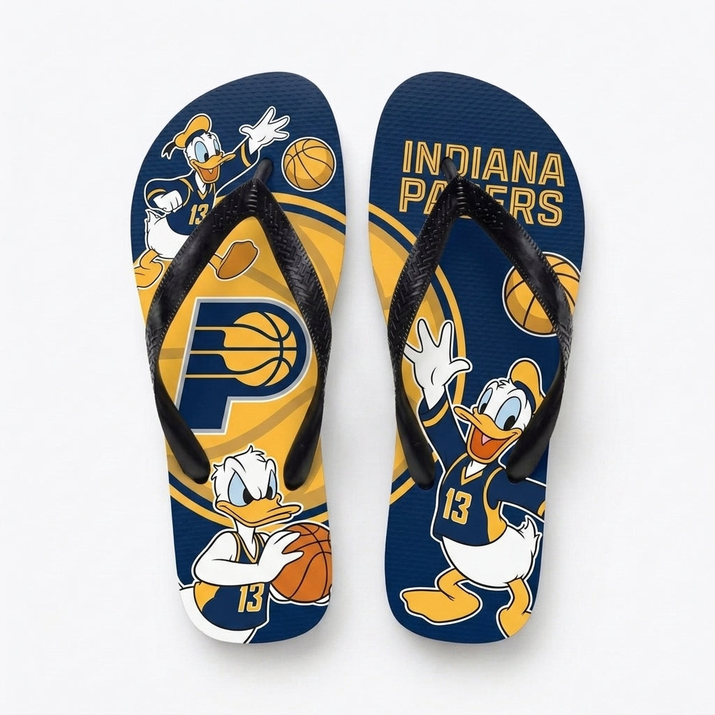 Cartoon Duck Basketball Flip Flops — Sport Fan Sandals | 30 Teams Available - Custom Fan Apparel Image 9