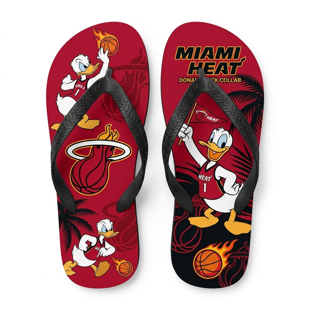 Cartoon Duck Basketball Flip Flops — Sport Fan Sandals | 30 Teams Available - Custom Fan Apparel Image 13