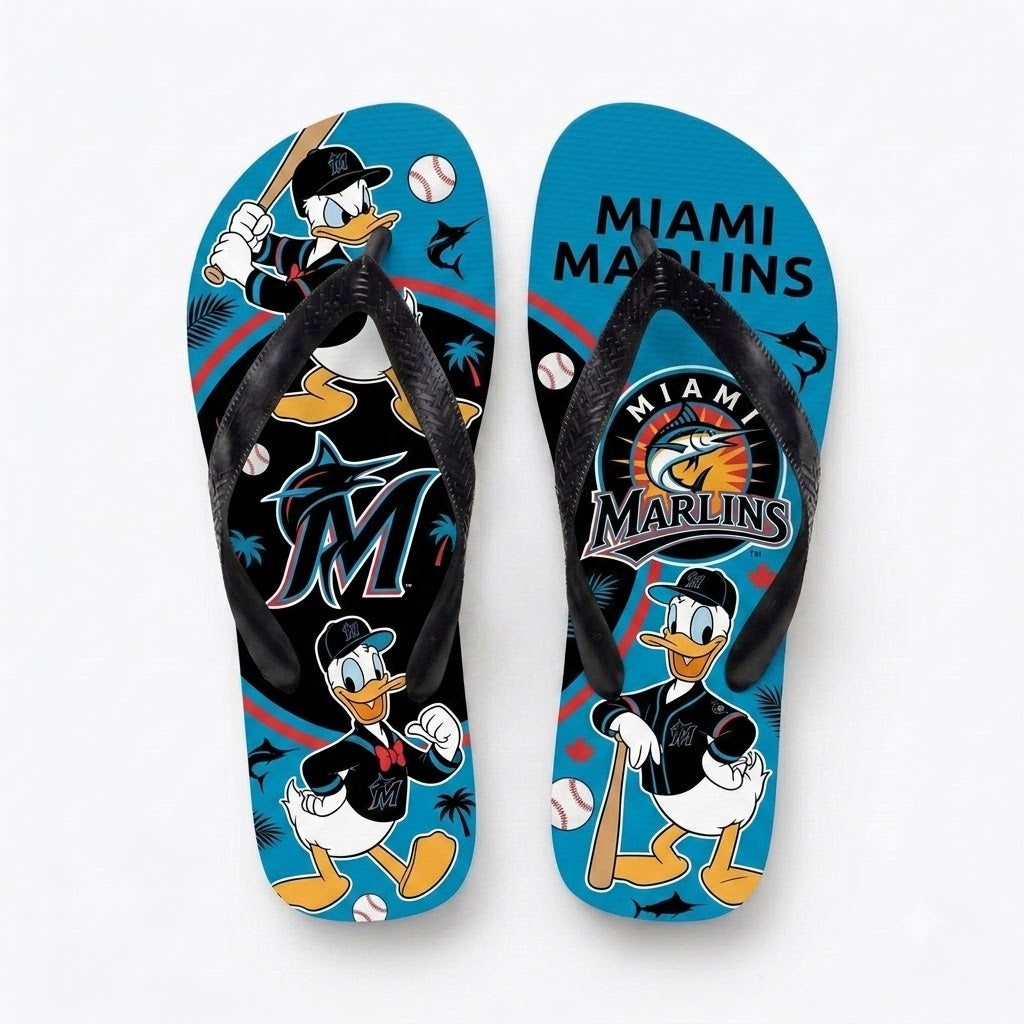 Cartoon Duck Baseball Flip Flops — Sport Fan Sandals | 30 Teams Available - Custom Fan Apparel Image 2