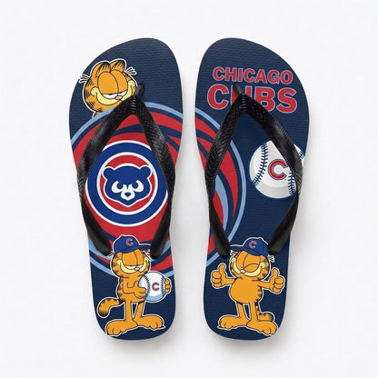Cartoon Orange Cat Baseball Flip Flops — Sport Fan Sandals | 30 Teams Available