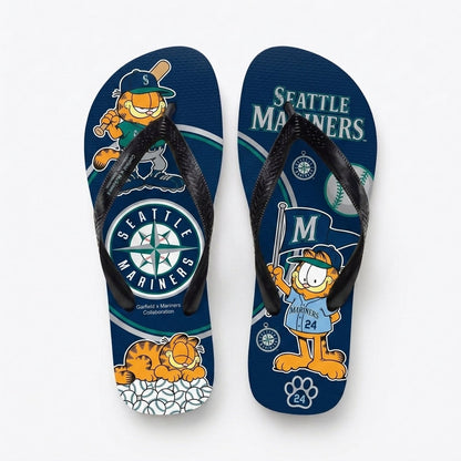 Cartoon Orange Cat Baseball Flip Flops — Sport Fan Sandals | 30 Teams Available - Custom Fan Apparel Image 16