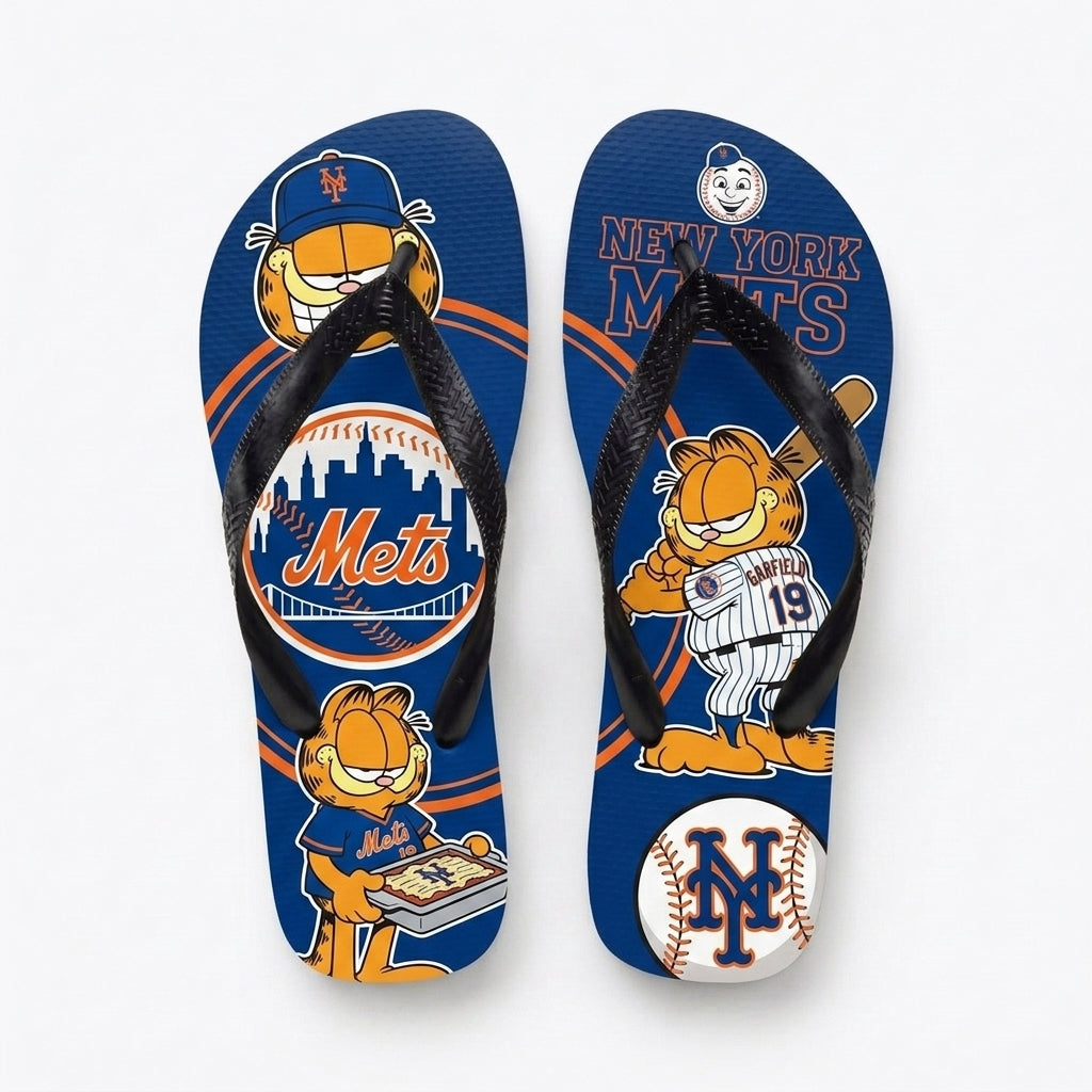 Cartoon Orange Cat Baseball Flip Flops — Sport Fan Sandals | 30 Teams Available - Custom Fan Apparel Image 19
