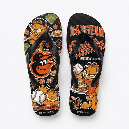 Cartoon Orange Cat Baseball Flip Flops — Sport Fan Sandals | 30 Teams Available - Custom Fan Apparel Image 7