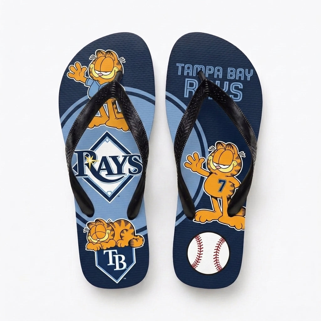 Cartoon Orange Cat Baseball Flip Flops — Sport Fan Sandals | 30 Teams Available - Custom Fan Apparel Image 8