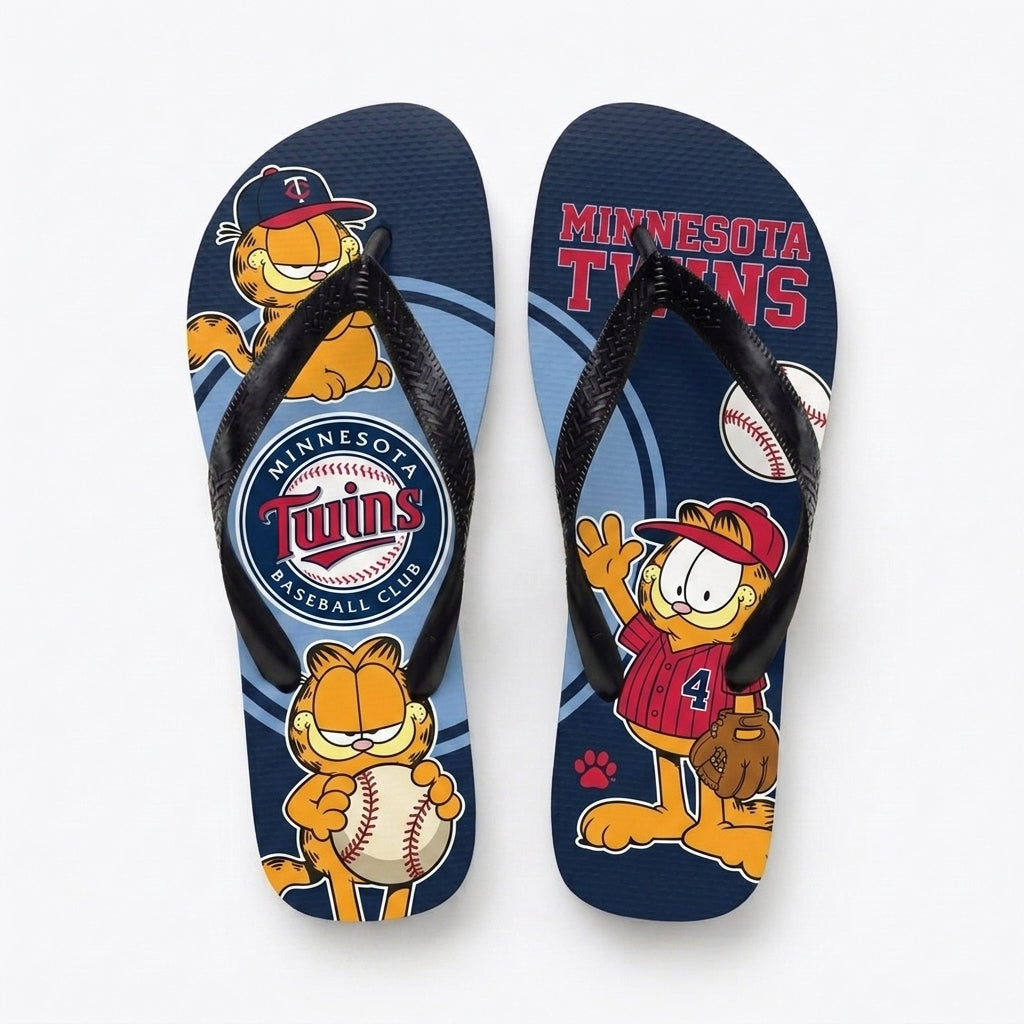 Cartoon Orange Cat Baseball Flip Flops — Sport Fan Sandals | 30 Teams Available - Custom Fan Apparel Image 13