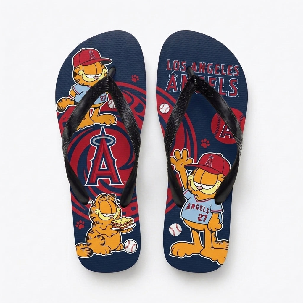 Cartoon Orange Cat Baseball Flip Flops — Sport Fan Sandals | 30 Teams Available - Custom Fan Apparel Image 15