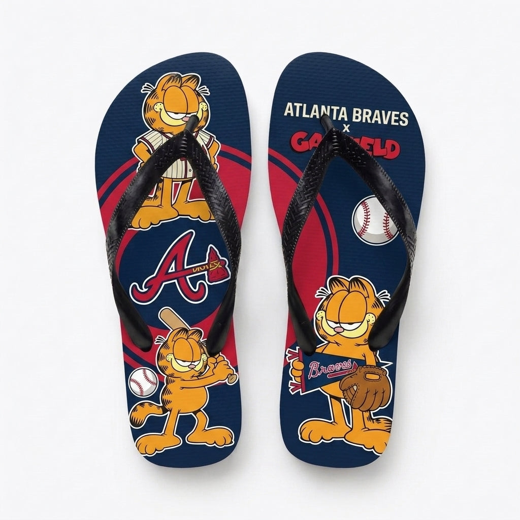 Cartoon Orange Cat Baseball Flip Flops — Sport Fan Sandals | 30 Teams Available - Custom Fan Apparel Image 18