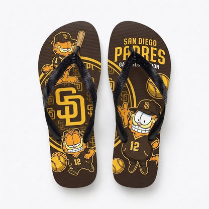 Cartoon Orange Cat Baseball Flip Flops — Sport Fan Sandals | 30 Teams Available