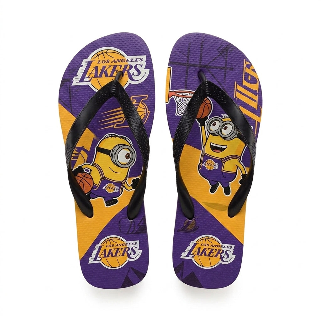 Cartoon Yellow Character Basketball Flip Flops — Sport Fan Sandals | 30 Teams Available