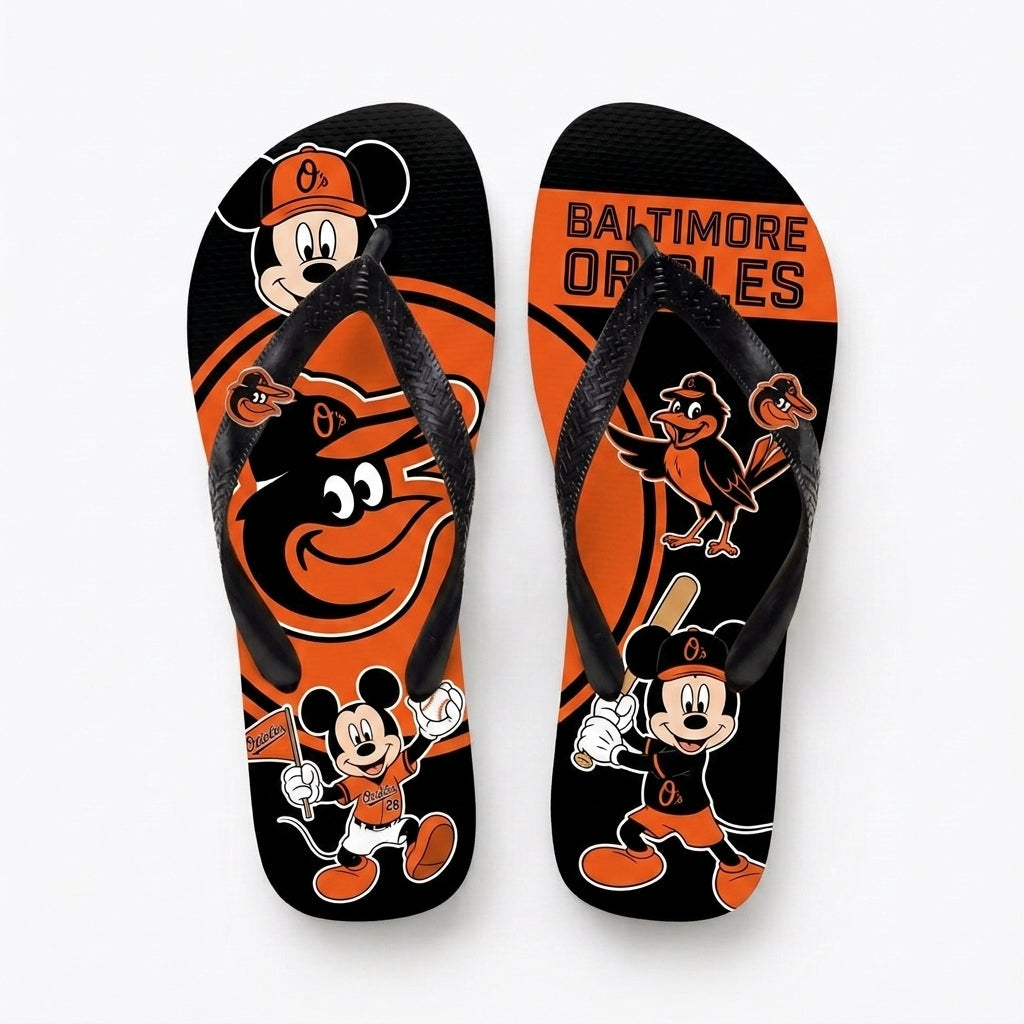 Cartoon Mouse Baseball Flip Flops — Sport Fan Sandals | 30 Teams Available - Custom Fan Apparel Image 7