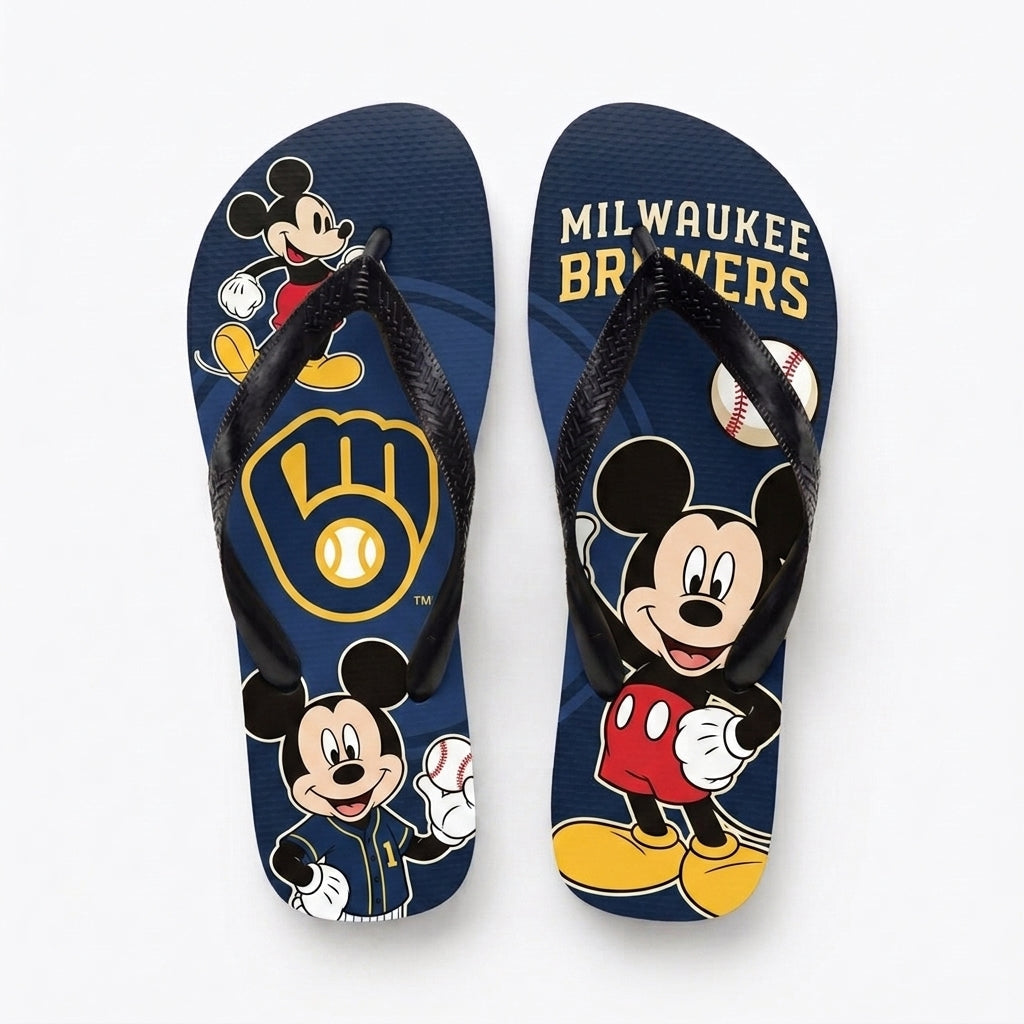Cartoon Mouse Baseball Flip Flops — Sport Fan Sandals | 30 Teams Available
