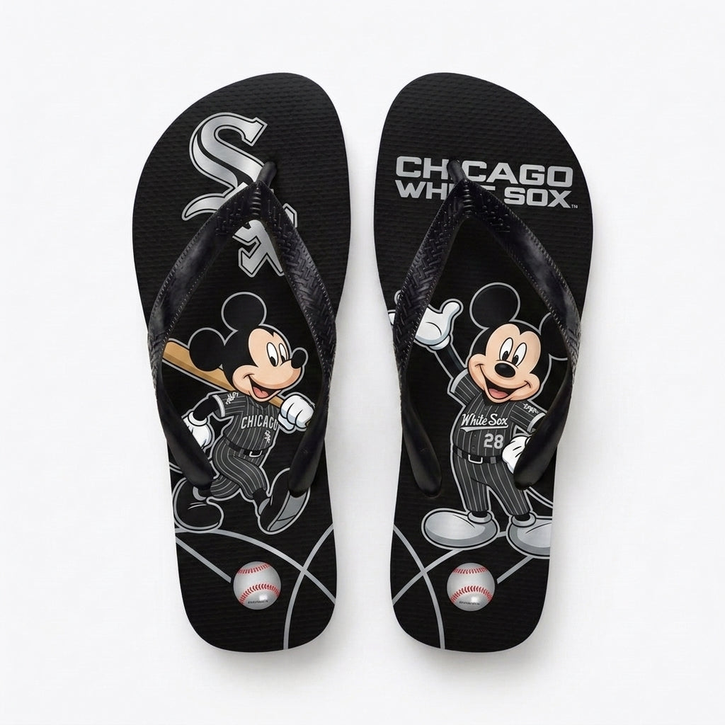 Cartoon Mouse Baseball Flip Flops — Sport Fan Sandals | 30 Teams Available - Custom Fan Apparel Image 3