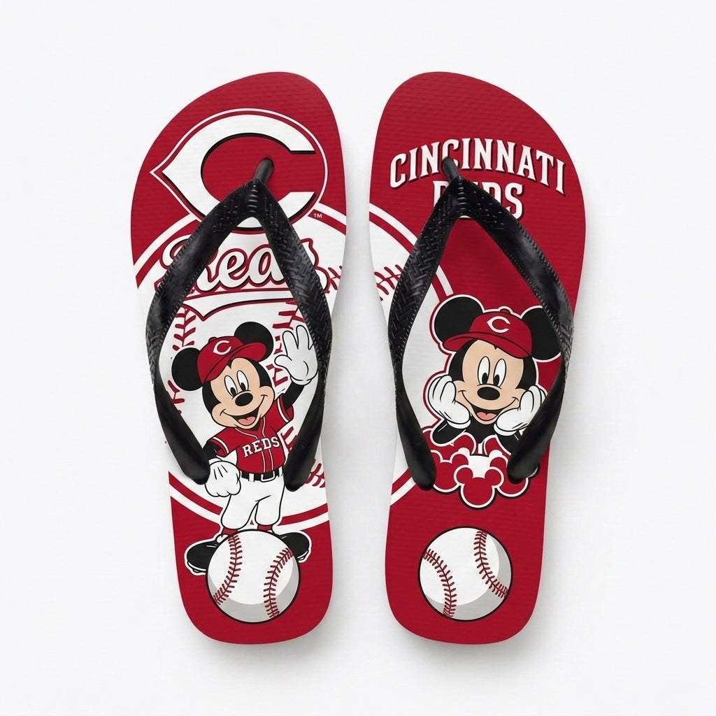 Cartoon Mouse Baseball Flip Flops — Sport Fan Sandals | 30 Teams Available