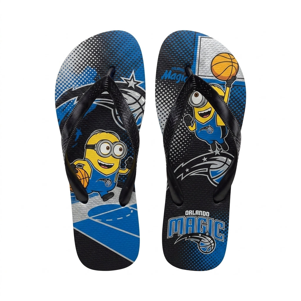 Cartoon Yellow Character Basketball Flip Flops — Sport Fan Sandals | 30 Teams Available - Custom Fan Apparel Image 14
