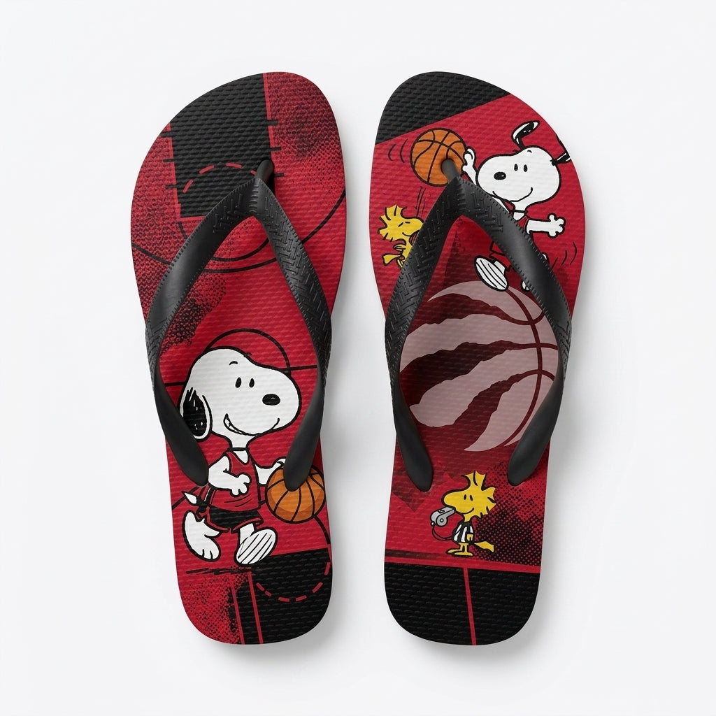 Cartoon Beagle Basketball Flip Flops — Sport Fan Sandals | 30 Teams Available - Custom Fan Apparel Image 5