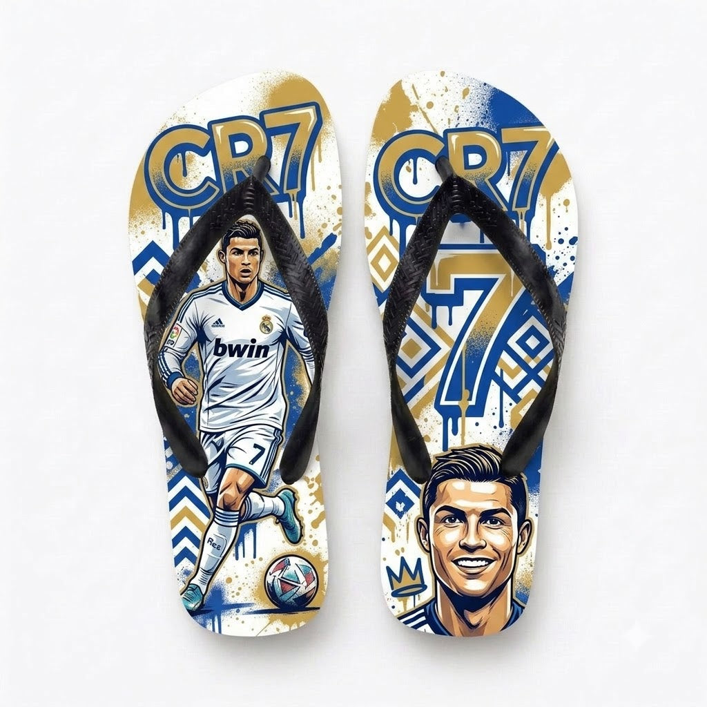 Portugal No.7 Football Legend Flip Flops — Special Edition Summer Beach Soccer Fan Sandals - Custom Fan Apparel Image 2