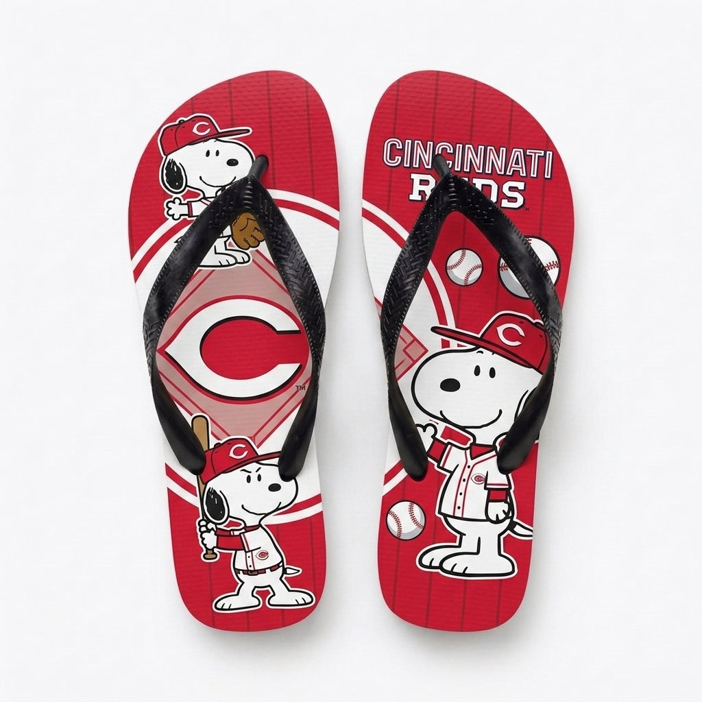 Cartoon Beagle Baseball Flip Flops — Sport Fan Sandals | 30 Teams Available