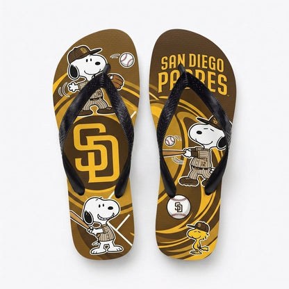 Cartoon Beagle Baseball Flip Flops — Sport Fan Sandals | 30 Teams Available