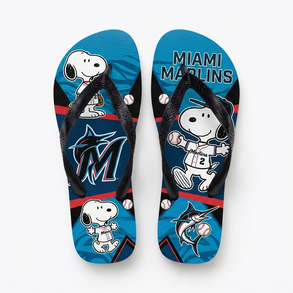 Cartoon Beagle Baseball Flip Flops — Sport Fan Sandals | 30 Teams Available - Custom Fan Apparel Image 1