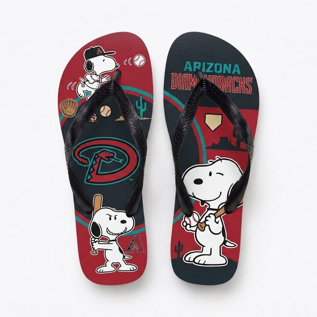 Cartoon Beagle Baseball Flip Flops — Sport Fan Sandals | 30 Teams Available