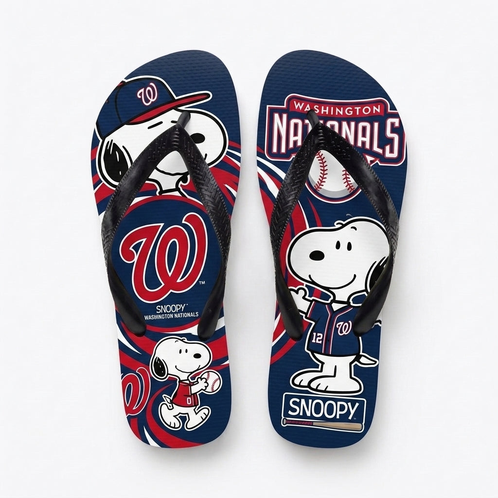 Cartoon Beagle Baseball Flip Flops — Sport Fan Sandals | 30 Teams Available