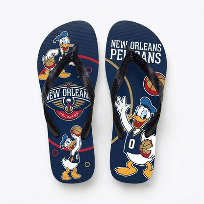 Cartoon Duck Basketball Flip Flops — Sport Fan Sandals | 30 Teams Available