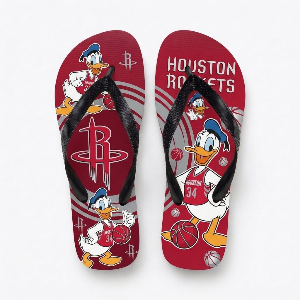 Cartoon Duck Basketball Flip Flops — Sport Fan Sandals | 30 Teams Available