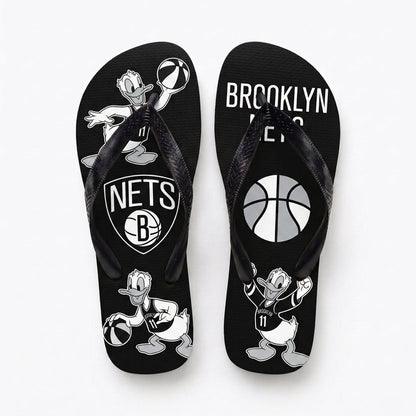 Cartoon Duck Basketball Flip Flops — Sport Fan Sandals | 30 Teams Available - Custom Fan Apparel Image 2