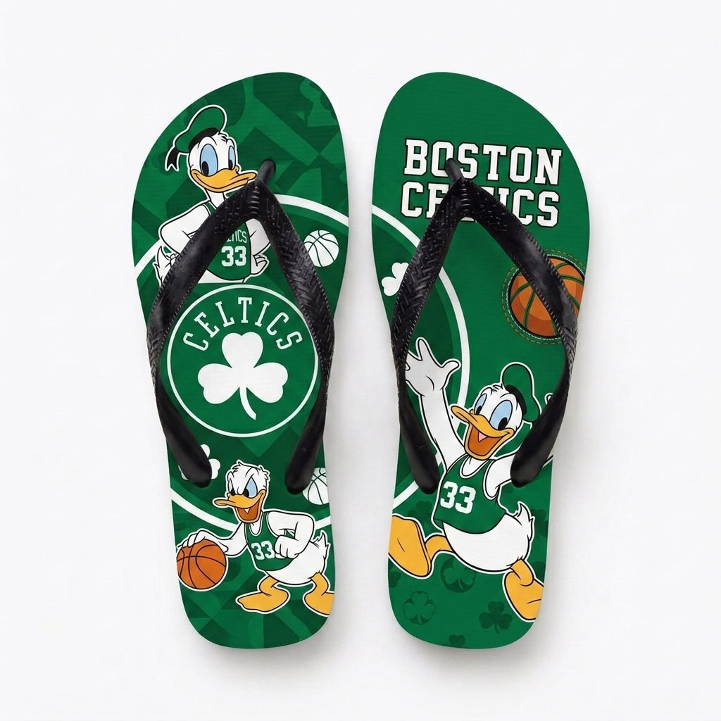 Cartoon Duck Basketball Flip Flops — Sport Fan Sandals | 30 Teams Available - Custom Fan Apparel Image 3