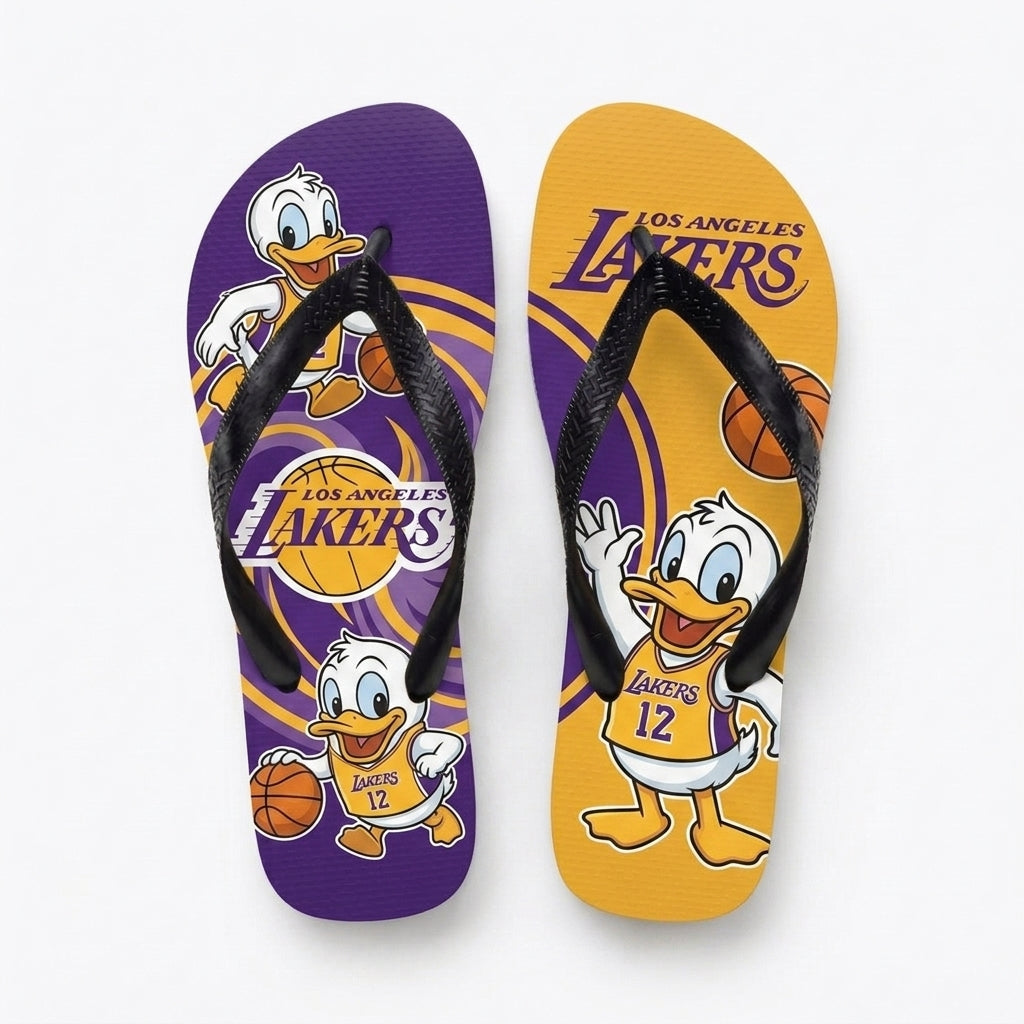 Cartoon Duck Basketball Flip Flops — Sport Fan Sandals | 30 Teams Available