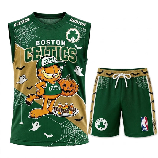 Halloween Basketball Jersey And Shorts Set — Cartoon Cat Sport Fan Outfit | 30 Teams Available - Custom Fan Apparel Image 1