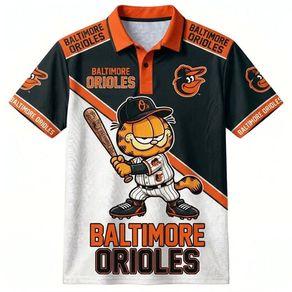 30 Team MLB - Baseball Polo Shirt — Team Color Game Day Polo — Cartoon Cat Baseball Inspired Sports Jersey