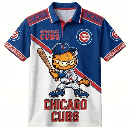 30 Team MLB - Baseball Polo Shirt — Team Color Game Day Polo — Cartoon Cat Baseball Inspired Sports Jersey