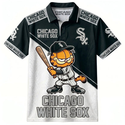 30 Team MLB - Baseball Polo Shirt — Team Color Game Day Polo — Cartoon Cat Baseball Inspired Sports Jersey