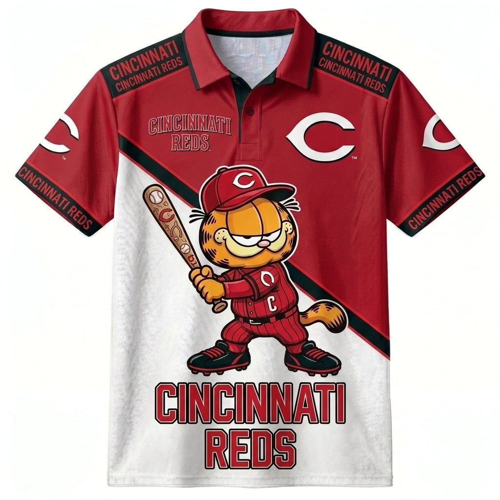 30 Team MLB - Baseball Polo Shirt — Team Color Game Day Polo — Cartoon Cat Baseball Inspired Sports Jersey