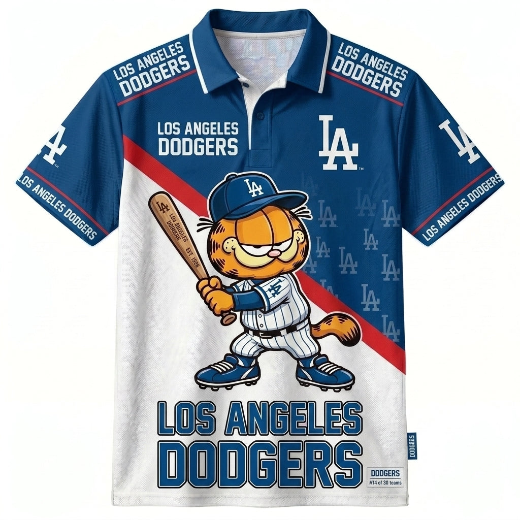 30 Team MLB - Baseball Polo Shirt — Team Color Game Day Polo — Cartoon Cat Baseball Inspired Sports  - Custom Fan Apparel Image 19