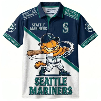 30 Team MLB - Baseball Polo Shirt — Team Color Game Day Polo — Cartoon Cat Baseball Inspired Sports  - Custom Fan Apparel Image 6