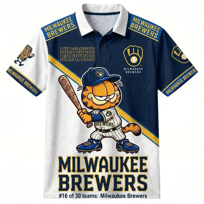 30 Team MLB - Baseball Polo Shirt — Team Color Game Day Polo — Cartoon Cat Baseball Inspired Sports  - Custom Fan Apparel Image 15